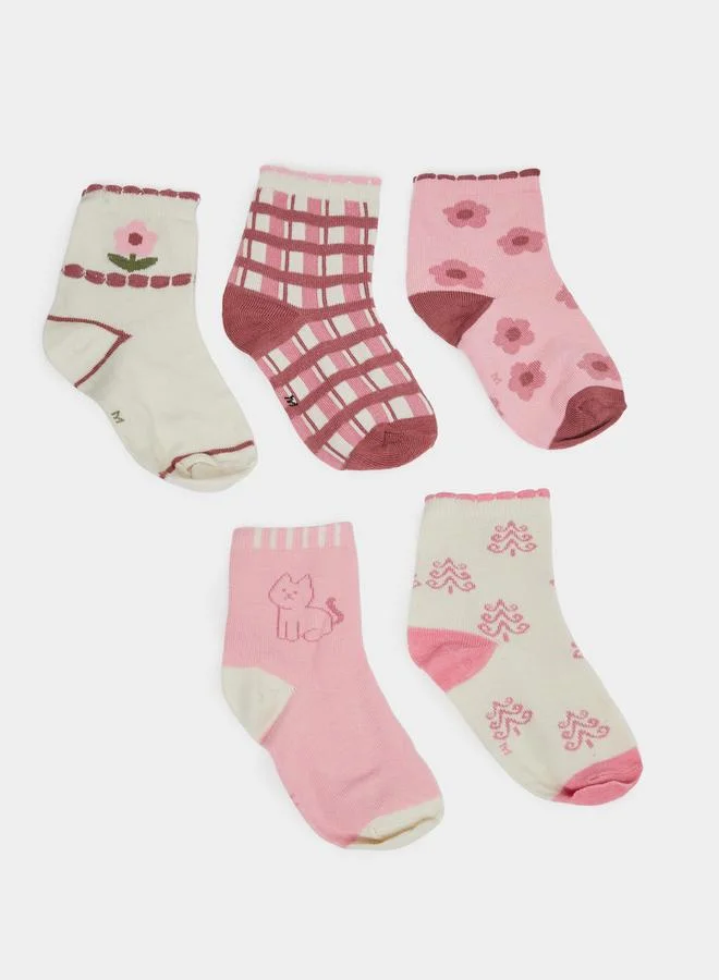 Styli Pack of 5 - Girls Pink Cotton Ankle Socks